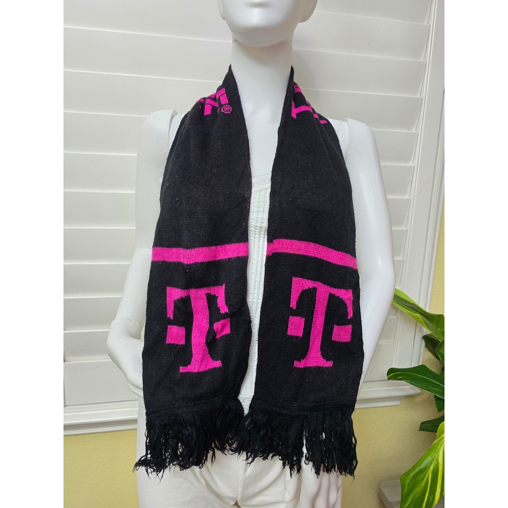 Black TMobile Tuesday Logo Fringe Cozy 90s Scarf OSFM